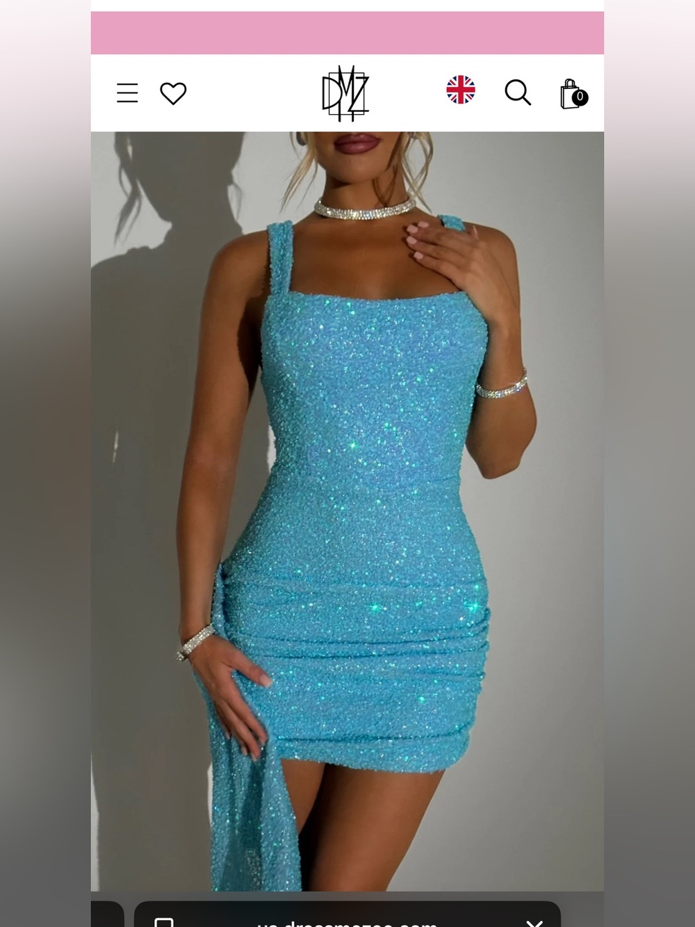 Sparkle Square-Neck Mini Dress in Aqua Blue